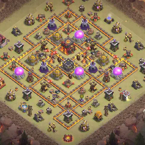 TH10 anti air war defense base layout #030