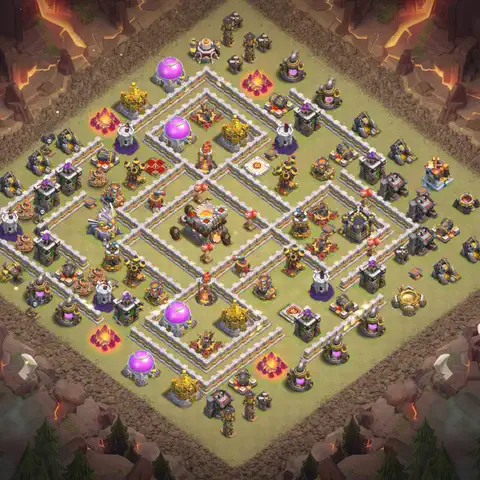 TH11 anti air war defense base layout #075
