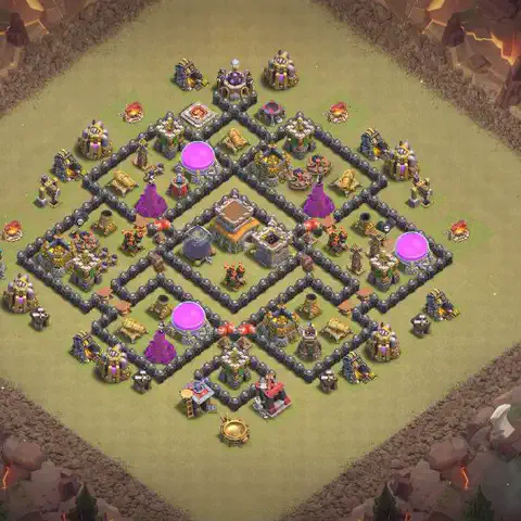 TH8 anti air war defense base layout #090