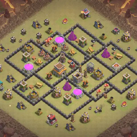 TH8 anti dragon war defense base layout #099