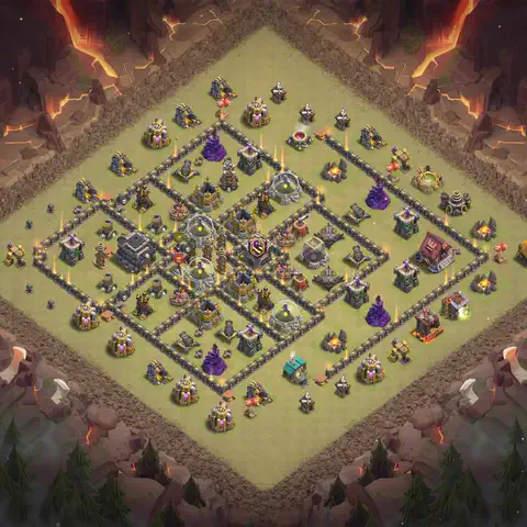 TH9 anti lavaloon anti 3-star war base layout #077