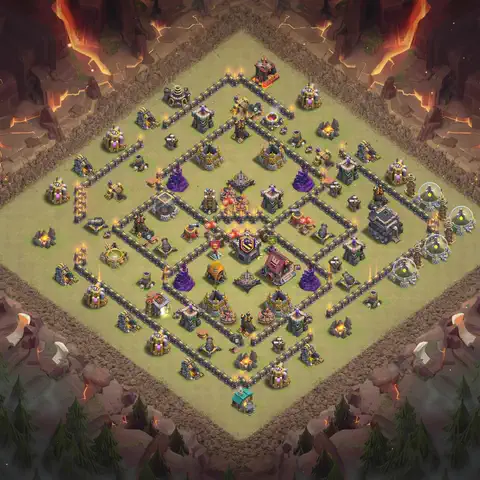 TH9 anti lavaloon anti 3-star war base layout #080