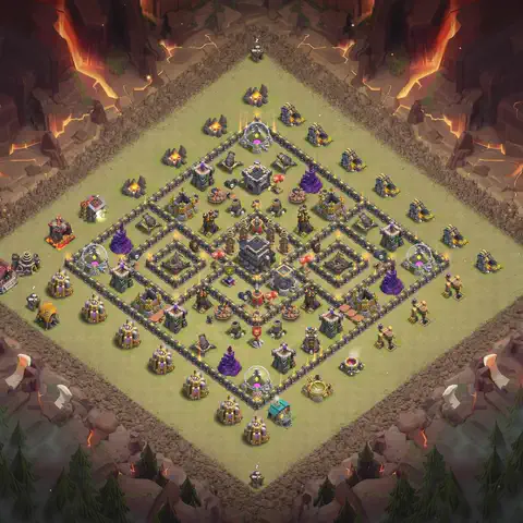 TH9 anti lavaloon cwl war base layout #058