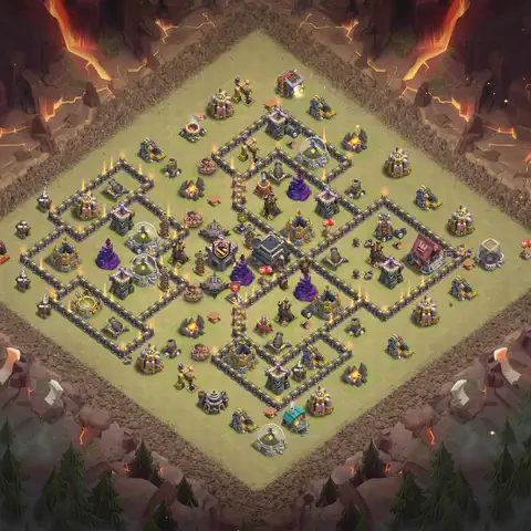 TH9 anti air war defense base layout #048