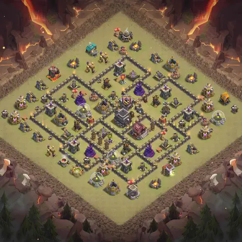 TH9 anti lavaloon war defense base layout #078