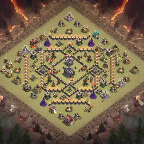 TH9 anti lavaloon war defense base layout #096